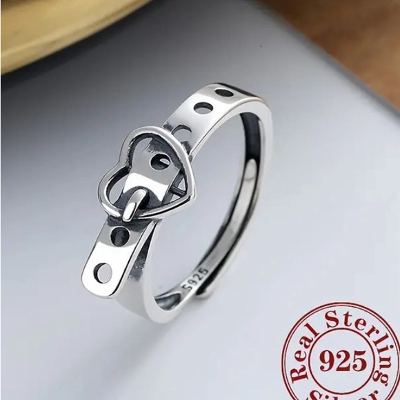 **RESERVED** 925 Sterling Silver Heart Belt Ring (adjustable up to a size 8) - Picture 5 of 5